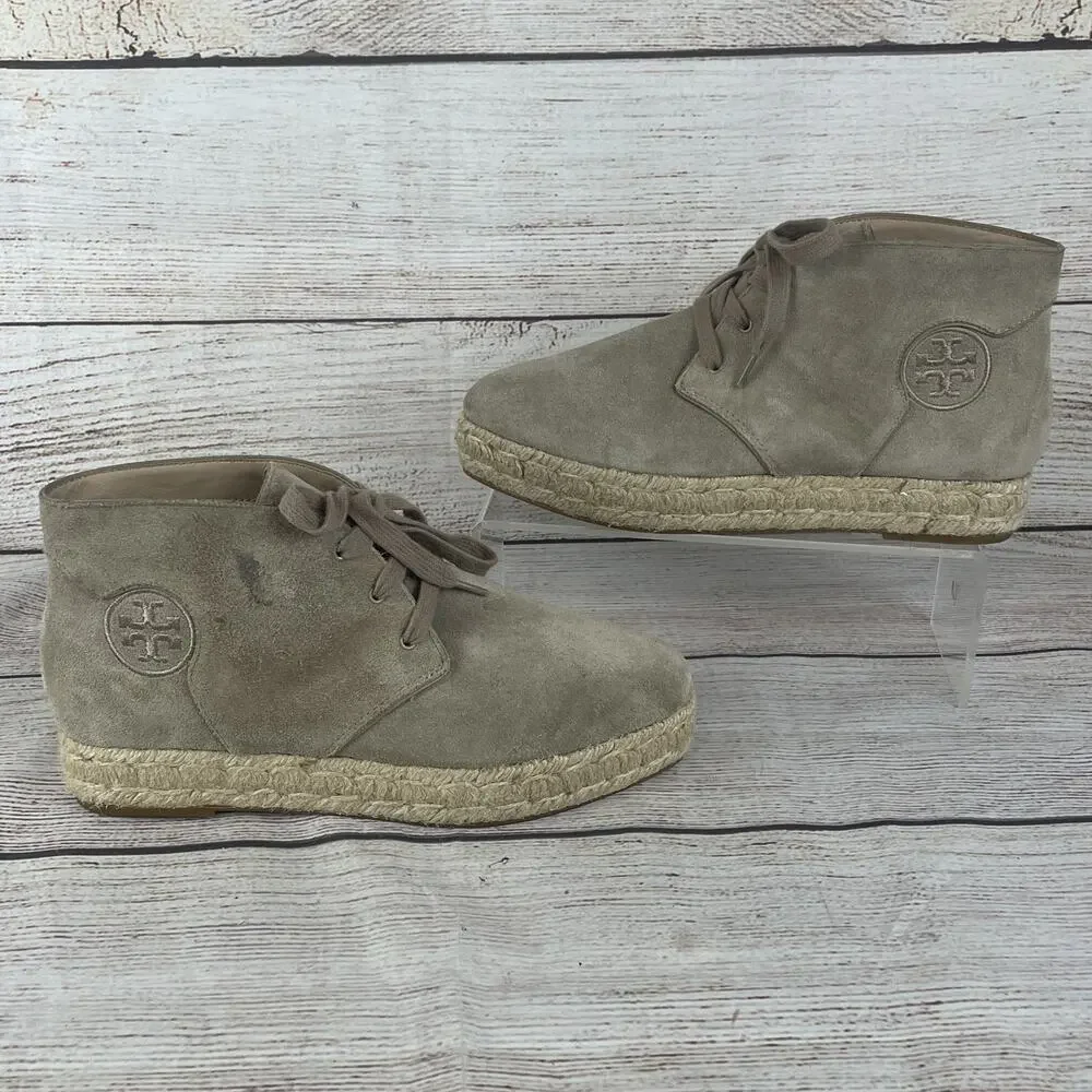 Tory Burch Rios Lace-Up Womens Sz 6.5M Espadrille Booties Tan